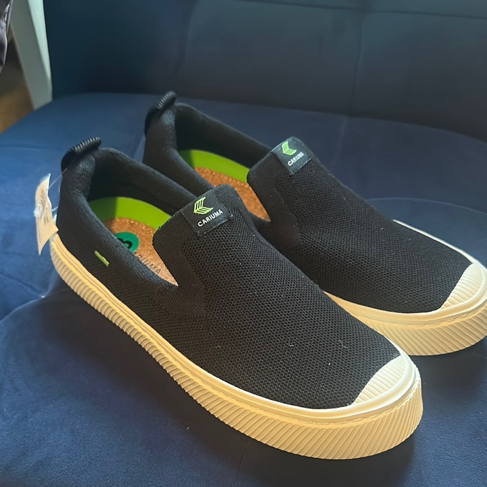 Cariuma Black Slip-On Flats with Cream Soles